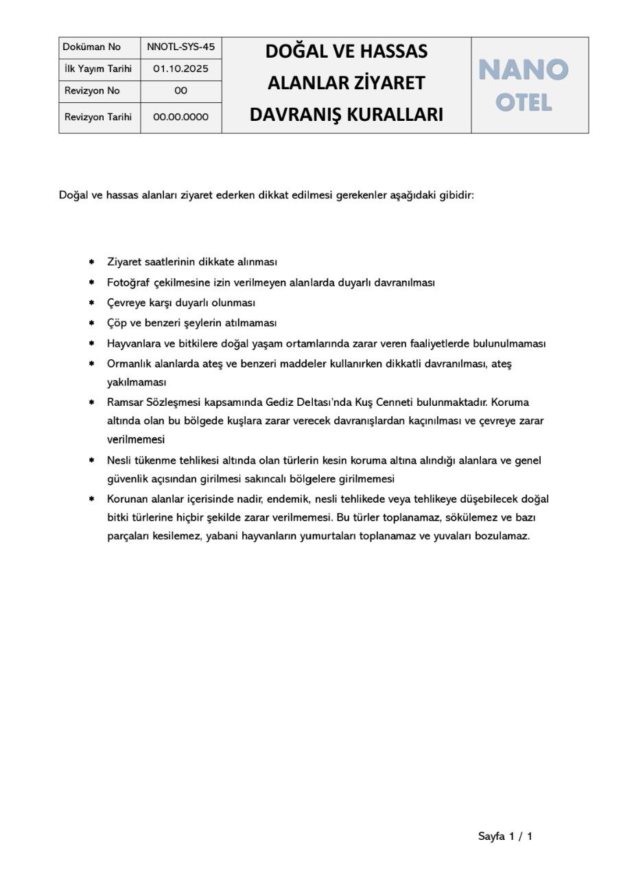 Doğal ve Hassas Alanlar Ziyaret Kuralları