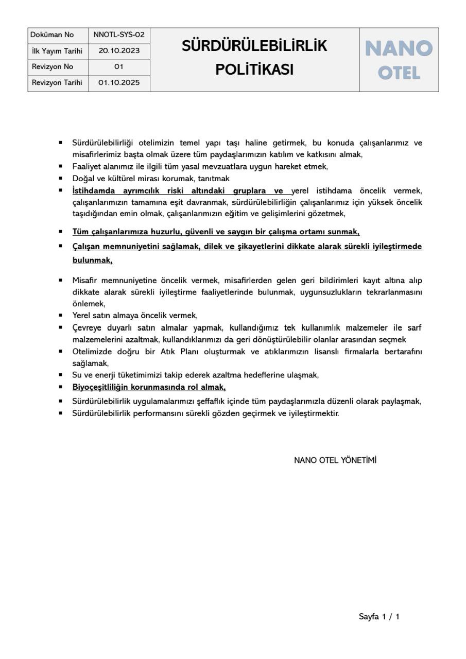 Sürdürülebilirlik Politikası